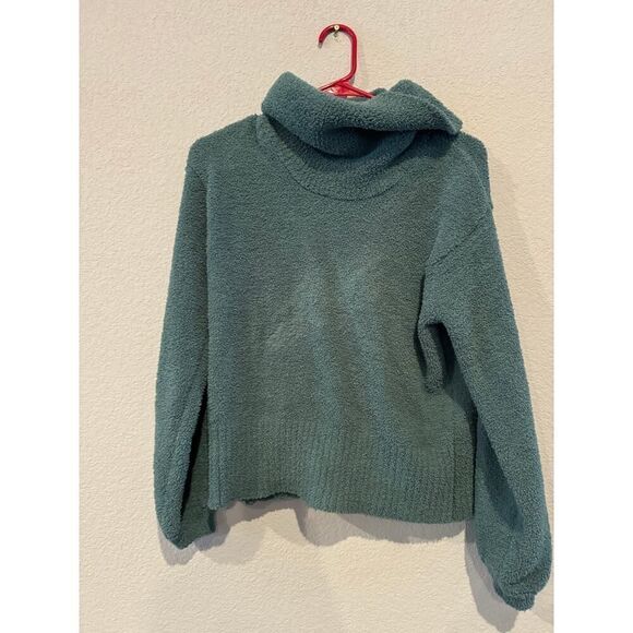 Jessica Simpson Women's Cropped Turtleneck Sweater Puff Sleeves Turquoise Green - Picture 1 of 6